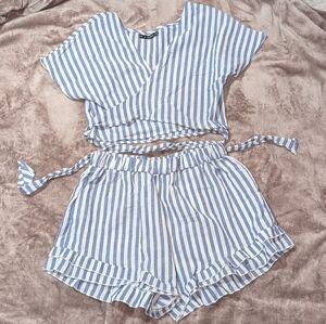 Zaful Blue and White Striped Wrap Top